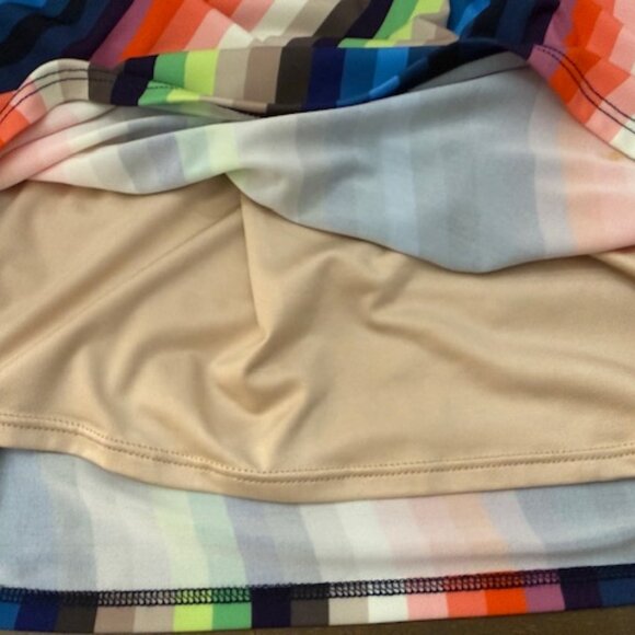 Trina Turk Halter Shift Dress Rainbow Psychedelic Wave Stripe Dress Size M - Picture 5 of 7